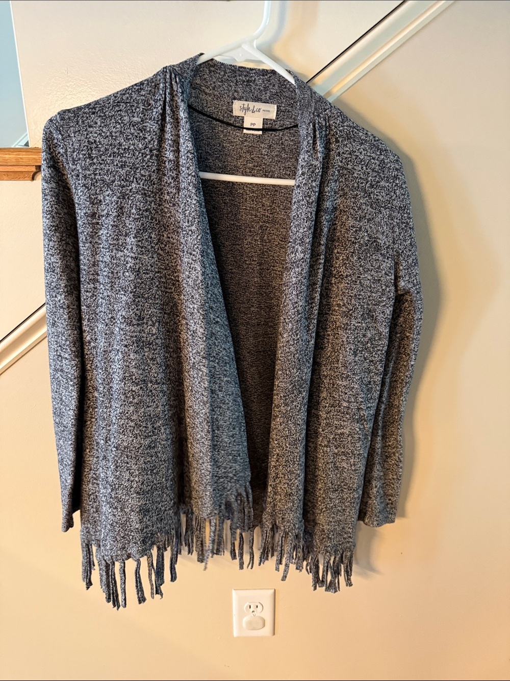 Style & Co. Heathered Gray Open-Front Fringe Cardigan